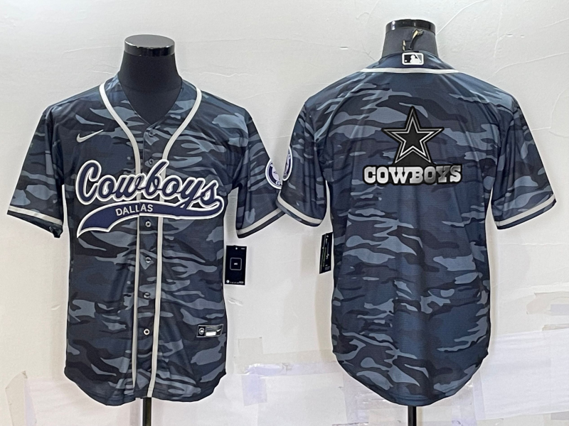 Men's Dallas Cowboys Blank Grey Camo Team Big Logo With Patch Cool Base Stitched Baseball Jersey Men's Dallas Cowboys Blank Grey Camo Team Big Logo With Patch Cool Base Stitched Baseball Jersey